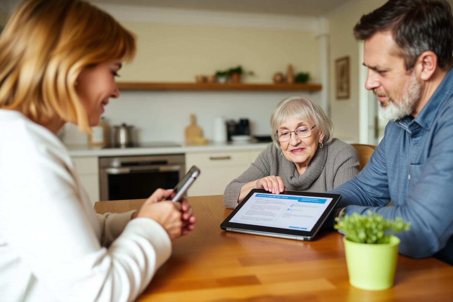 A coordinator meeting with a family at their kitchen table